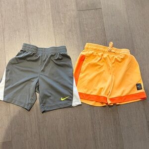 Nike Kids Gray and Athletic Works Yellow-Orange Shorts Duo Size 6-7